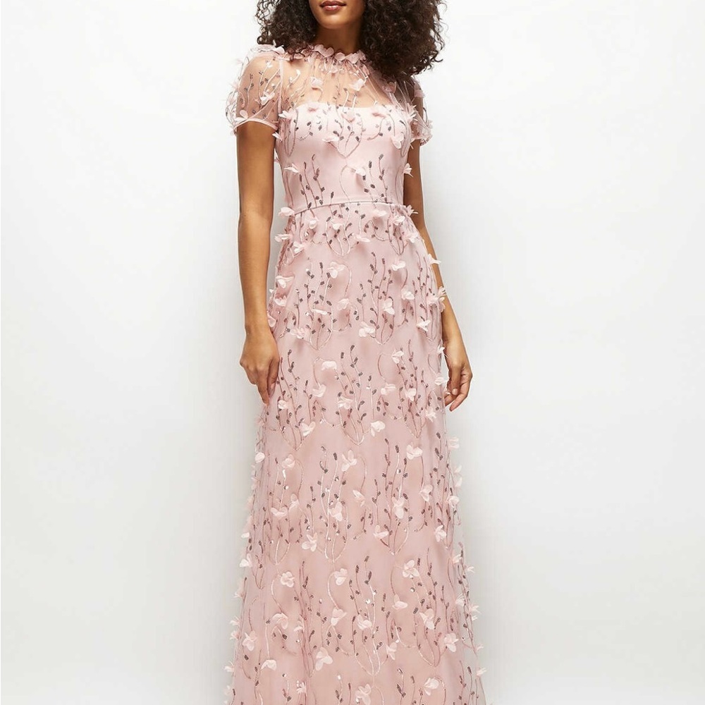 Dessy Pink 3D Sequined Embroidered Formal Dress